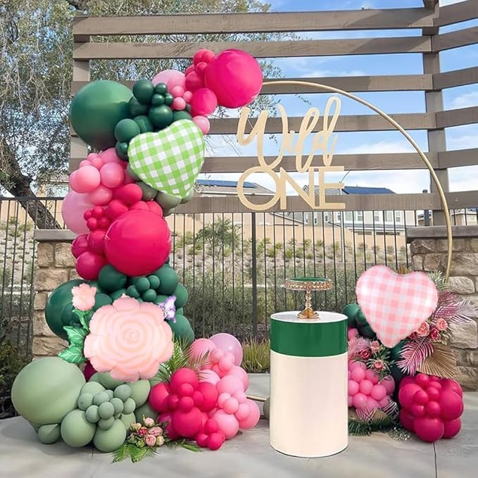 Pink and Green Balloon Garland Arch Kit, 149pcs Pastel Pink Green Latex Balloons with Rose Flower Foil Balloon for Fairy Wonderland Spring Garden Girls Birthday Summer Safari Party Decorations