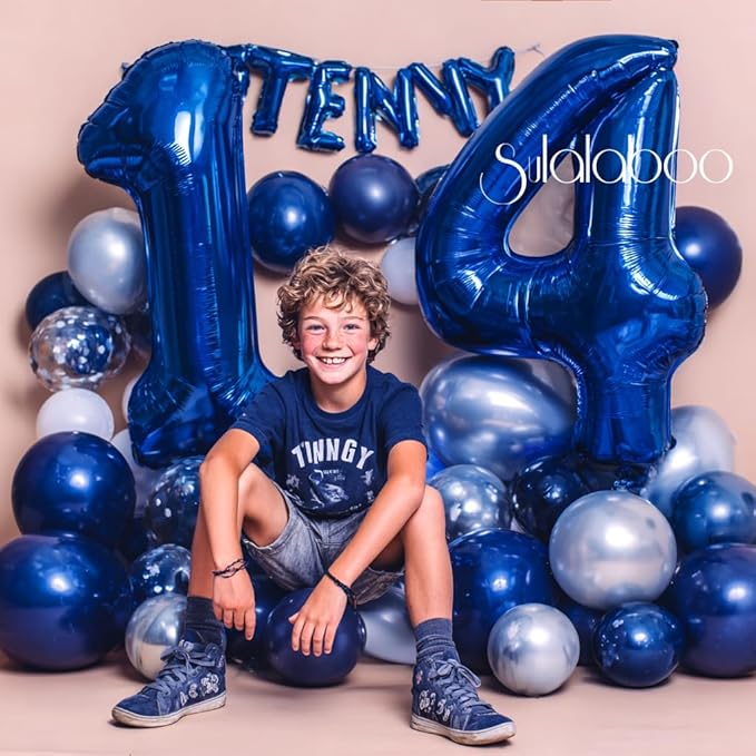 40Inch Navy Blue Number 14 Balloon Large Helium Royal Blue Number Balloons 0-9 Giant Digital 14th Foil Mylar Big Party Balloon for Boy Birthday Party Anniversary Graduation Decorations