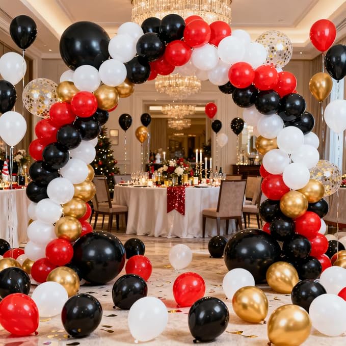 400 Pcs Black White Gold and Red 12 Inch Bulk Latex Assorted Color Balloons for Casino Theme Birthday Weddings Party Decorations