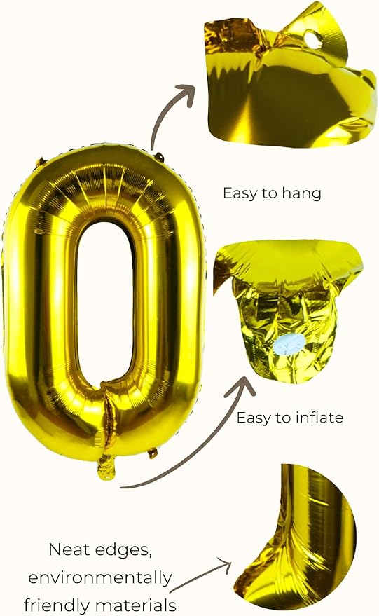 Gold Number “0”Balloons 16 Inch, Mylar Foil Custom Single Letter, Hanging, Reusable for girls boys adults Birthday,Surprise,Wedding, Celebration, Sports Party Event Decoration Supplies