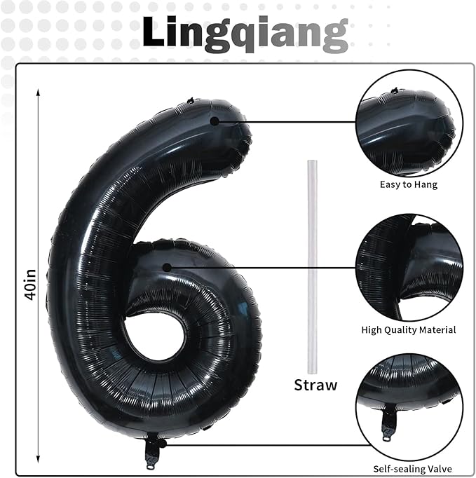 60th Birthday Balloons Black for Women, 40 Inch Giant Mylar Foil Number 60 Balloons Self Inflating, Black Digit 6 & 0 Helium Balloons for Men 60th Anniversary Party Decorations Supplies