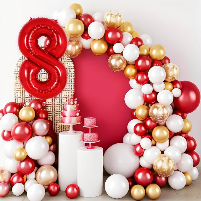 Red Number 8 Balloon 40 Inch, Big Large Foil Helium Number Balloons, Jumbo Giant Mylar Number 8 Balloons for 8 Year Old Birthday Red Party Decorations Supplies Anniversary