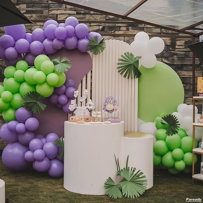 Green Purple White Balloon Arch Kit, 120pcs Lemon Green Retro Purple Balloons With Purple Foil Star Balloon Different Sizes For Outer Space Themed Birthday Baby Shower Party Decorations