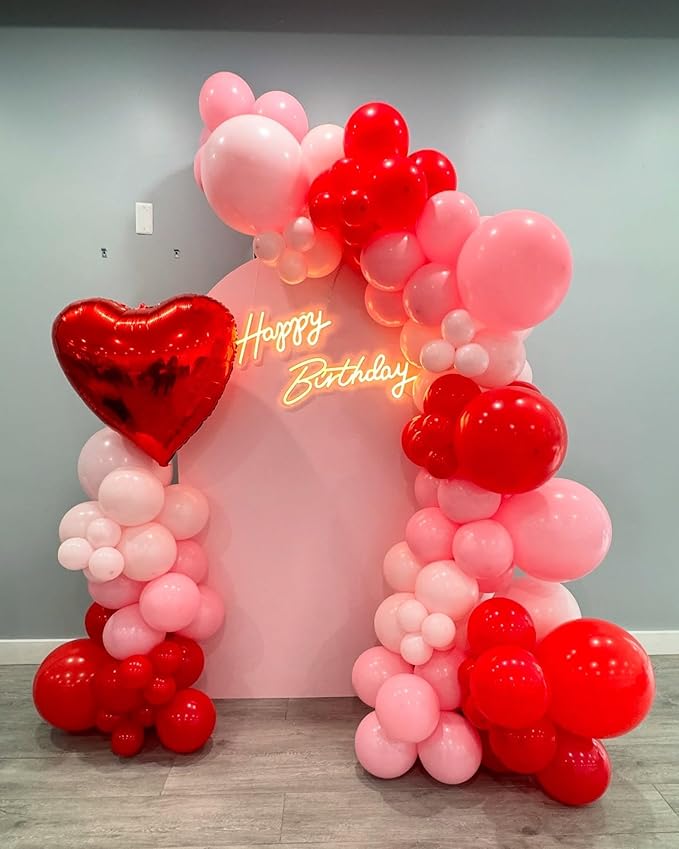 Valentines Day Balloons Garland Arch Kit - Different Size Red Pink and Heart Balloons with Foil Balloons for Valentine's Day Galentine's Day Engagement Anniversary Party Decoration Supplies