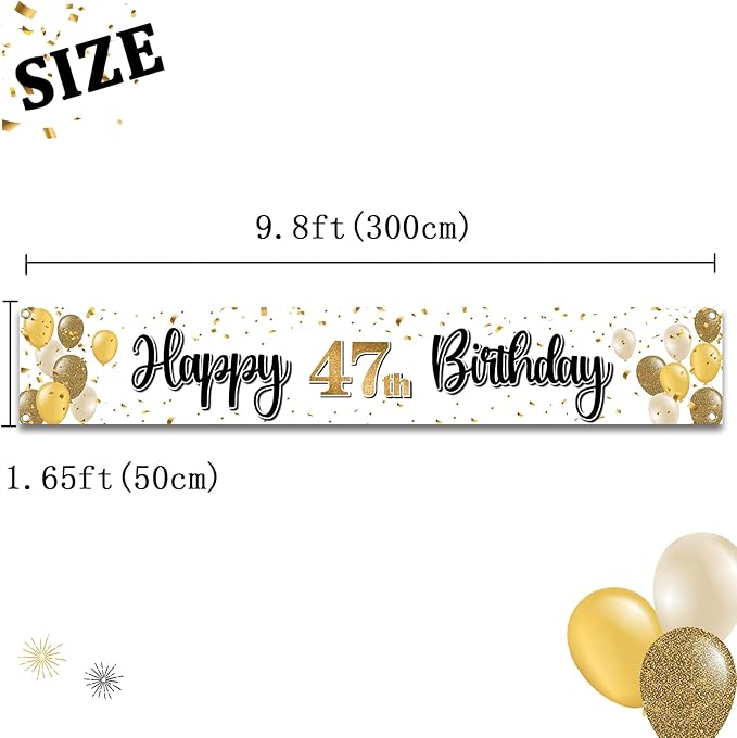 Happy 47th Birthday Decorations,47th Gold Balloon Large Birthday Hanging Banner Sign,47 Years Old Bday Party Supplies.