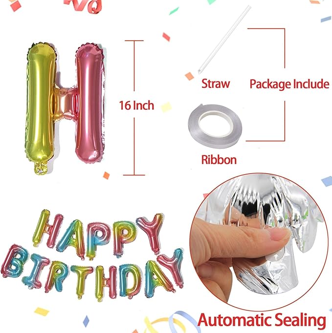 KALOR Colorful Pink Happy Birthday Balloons, 16 Inch Mylar Foil Letters Balloon Sign for Birthday Party Decorations Photo Booth Backdrop