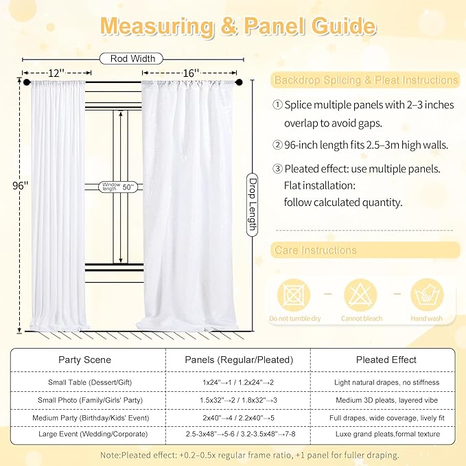 White Sequin Backdrop 2 Panels Curtains 2FTx8FT Party Backdrop Glitter Birthday Wedding Curtains Sparkle Photo Background