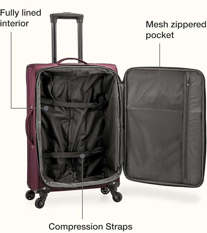 U.S. Traveler Anzio Softside Expandable Luggage with Spinner Wheels, Burgundy, 26-Inch Medium