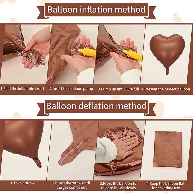 10PCS Brown Khaki Heart Shape Balloons - 18inch Chocolate Coffee Foil Heart Balloons for Helium Neutral Love Jungle Safari Birthday Party, Valentines Day