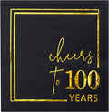 Cheers to Years Cocktail Napkins - 50 PK - 3-Ply Birthday Napkins 5x5 Inches Disposable Party Napkins Beverage Paper Napkins or Birthday Decorations Wedding Anniversary Black and Gold (100 Years)