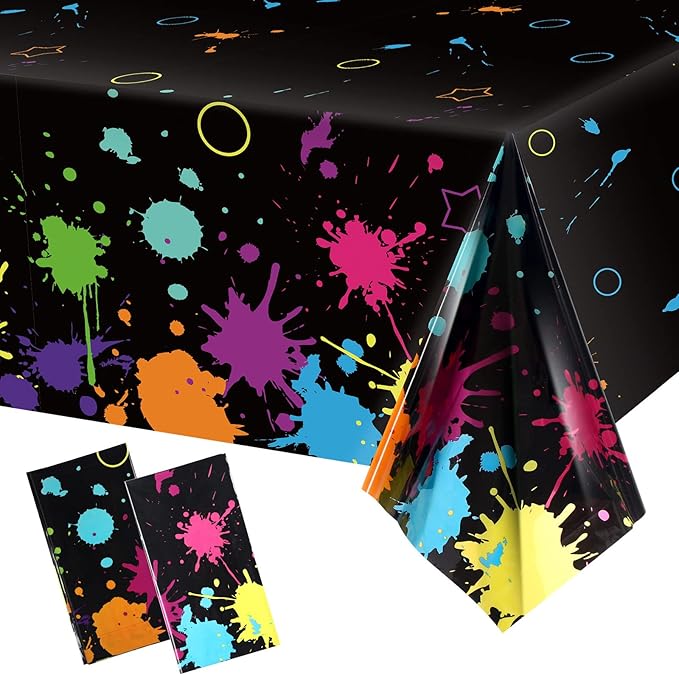 Glow Party Table Covers Neon Plastic Tablecloths 108 x 54 Inch Disposable Neon Glow Table Cloths for Black Light Birthday Party Supplies Decorations(2 Pieces)