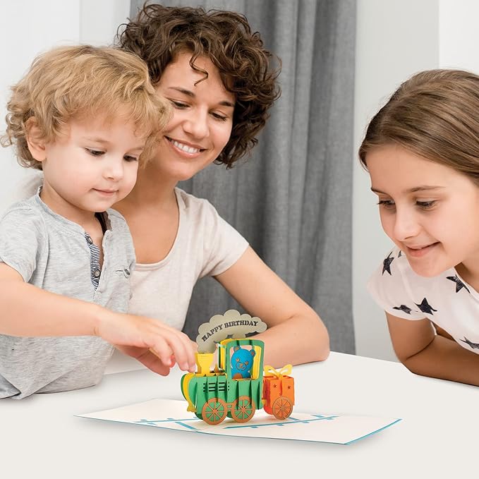 Pop Up Birthday Card – 6x12 Birthday Train Gift Card | Colorful Greetings Card for Kids and Adults – 3D Pop-up Birthday Card for Kids | Popup Card for Special Day – Mom Birthday Card