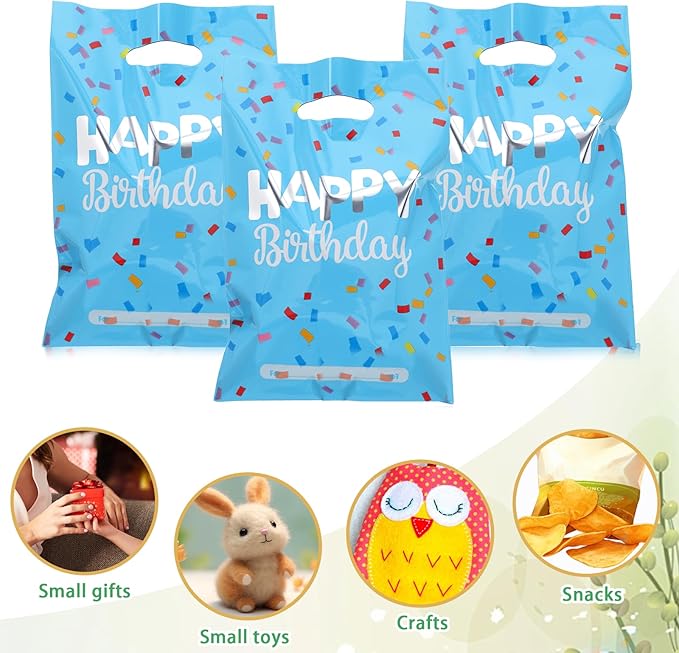 Qulkws 30 Pcs Happy Birthday Party Favor Bags Goodie Bags for Party Birthday Candy Bag Plastic Candy Favor Bag Loot GiftBags Return GiftBag for Baby Showers Birthdays Partys Decorations