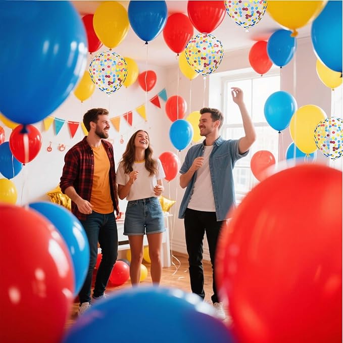 Red Yellow and Blue Balloons with Confetti Balloons 12 inch Latex Balloons 80 Pcs for Wedding Birthday Baby Shower Party Decorations