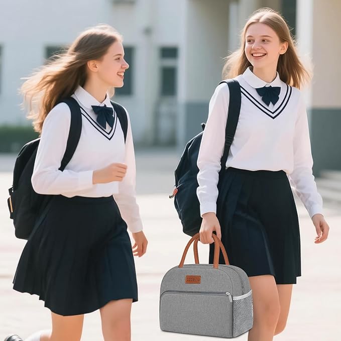 Coobiiya Lunch Bag Lunch Box for Women Men,Small Leak-proof Cute Lunch Tote Large Capacity Reusable Insulated Cooler Lunch Container for Work/Office/Picnic/Beach，Grey