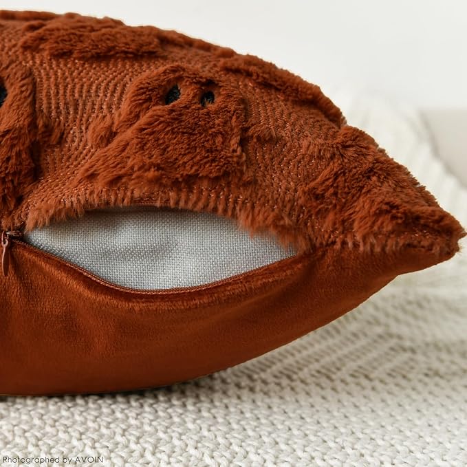 AVOIN colorlife Halloween Ghost Caramel Throw Pillow Cover Set of 2, 16 x 16 Inch Soft Plush Faux Fur Jacquard Spooky Cushion Case Decoration for Sofa Couch