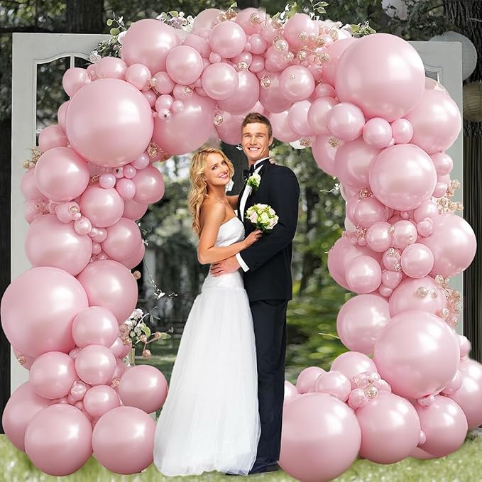 Pearl Pink Balloons Arch Kit - Double Stuffed Pastel Light Pale Pink Balloons Different Sizes 18/12/10/5 inch Pink Balloons Arch Kit for Valentines Day Bridal Shower Wedding Birthday Party Decoration