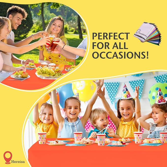 Orange Tablecloth Disposable Plastic Table Cover for Rectangle Tables (24 Pack) Premium Plastic Table Cloths for Parties, Events & Weddings, Indoors/Outdoors, 54"x108"