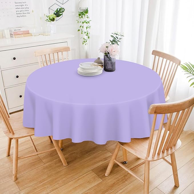 Mulbozy 2 Pcs Lavender Round Tablecloth, 84 inches Disposable Plastic Light Purple Circle Table Covers for Baby Shower Wedding Bridal Shower Birthday Party Decorations