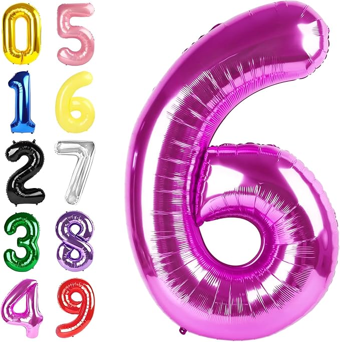 6 Number Balloon, 40 Inch 6 Balloon for Birthday Girl Boy, Rose Purple Balloons for 6, 16, 26, 60, 2026 Graduation, Birthday, Wedding Anniversary, Xmas, Party Supplies