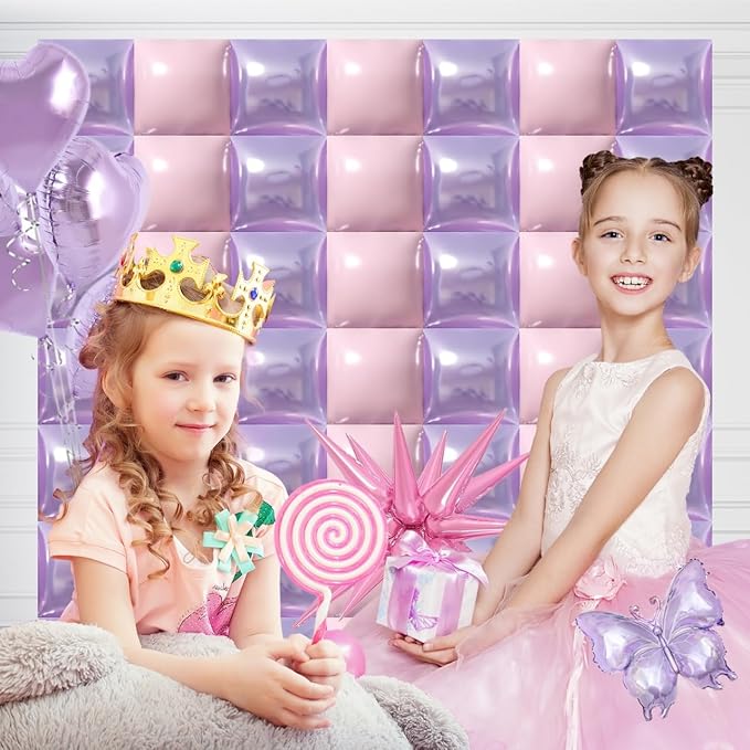 50PCS Pink and Purple Square Foil Balloon Wal Backdrop with Reusable DIY Mylar Double Side Balloons Garland Tunnel Arch Kit for Anniversary Bachelorette Game Engagement Halloween Party Decor