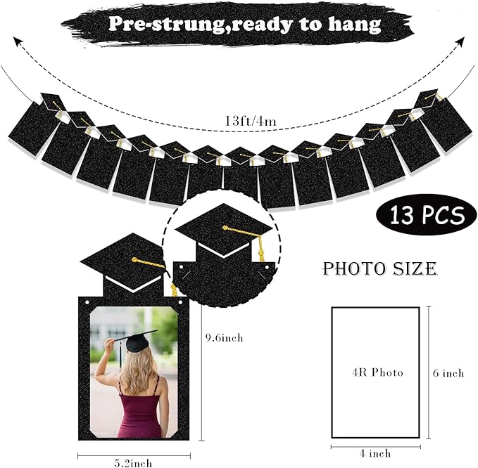 Graduation Decorations Class of 2025 Party Supplies - Congrats Grad, We are So Proud of You Banner and high school,college Graduation Photo Banner (Pre-Strung)