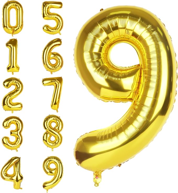 Number 9 Balloons 40 Inch Large Helium Foil Mylar Balloons For Birthdays Party Decorations/Wedding/Anniversary/Graduations/Baby Shower (Gold)