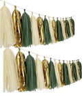 20Pcs Sage Green Gold Mylar Tassels Garland Tissue Paper Tassels Banner DIY Kit Teal Tassel Garland Teal Gold Birthday Party Decorations for Women Men Boys Girls, Party Supplies