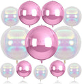 Biapian 12Pcs Pink and Iridescent Round Balloons Foil, 22" 18" 15" 10" 4D Round Shaped Ball Balloon, Large Pink Bubble Balloons for Wedding Prom Bridal Baby Shower Birthday Party Decorations Backdrop