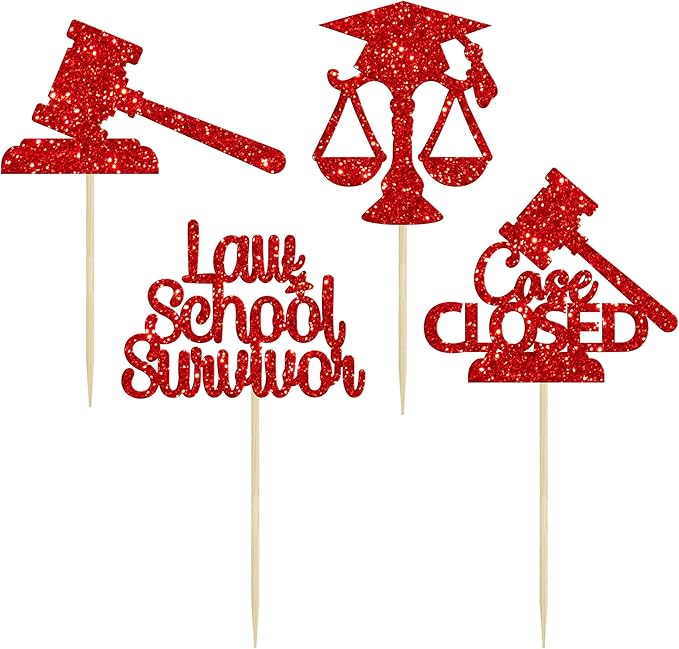 Gyufise 24Pcs 2026 Lawyer Graduation Cupcake Toppers Red Glitter Class Of 2026 Lawyer Grad Case Closed Cake Toppers Cap Diploma Cupcake Picks 2026 Graduation Theme Party Cake Decorations Supplies