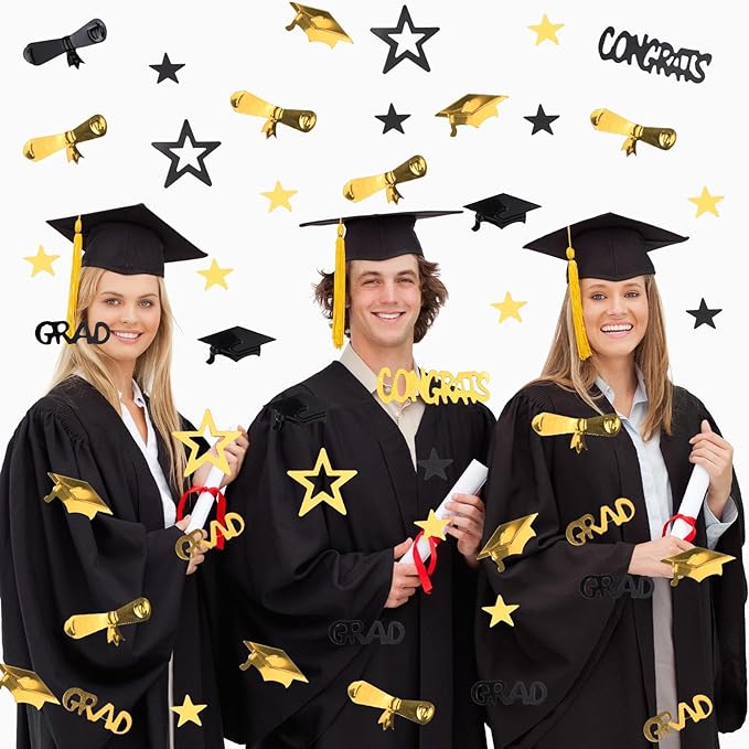Gold and Black Graduation Confetti 2026, 1000 Pcs Congrats Grad Confetti Class of 2026 Party Table Centerpiece for 2026 Graduation Party Decorations