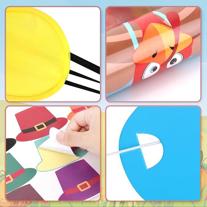 Hooqict Thanksgiving Games for Kids Party Pin The Hat on The Turkey Games Thanksgiving Activities Fall Autumn Party Decorations, Large Pin The Tail Game Poster with 36 Hat Stickers