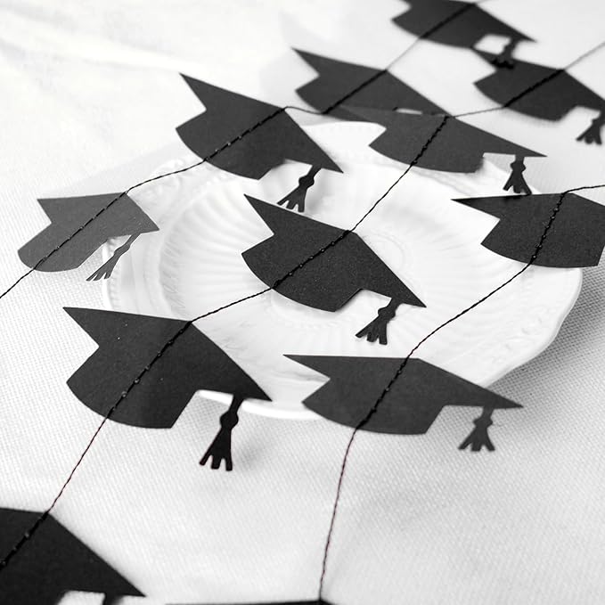 Black Graduation Garland Graduation Party Decorations Class of 2026 Grad Cap Garland Banner Streamers for Grad Party Hanging Decorations 39Feet