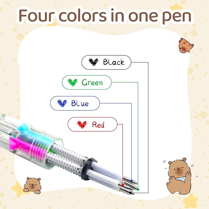 CZWZ 30Pcs Mini Multicolor Pens in One 4-in-1 Cute Pens Bulk, Ballpoint Pen for Birthdays and Parties, Fun Gifts Assorted Ink Kawaii Pen(Capybara)