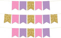 Andaz Press Hanging Pennant Banner with String, Pink, Lavender, Faux Gold Glitter, 1-Set, 24 Pennants, Approx. 12-Feet Long, Unicorn Birthday Theme Colored Supplies