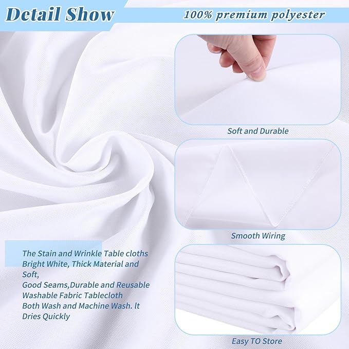 Kesfey 4 Packs White Table Cloths Rectangle 70 x120 inch Washable Polyester Fabric White Tablecloths for 6-8 Ft Tables Stain and Wrinkle Resistant Reusable Table Covers for Parties Wedding Banquet
