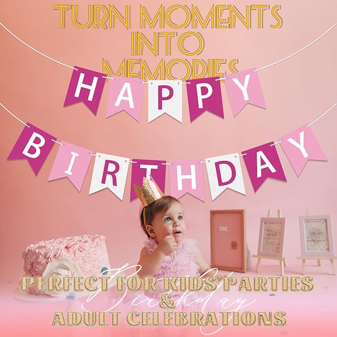 Happy Birthday Banner Pink Happy Birthday Sign Birthday Decorations for Birthday Party Backdrop Wall Decor Pink Birthdays Sign for Men Women Party Supplies