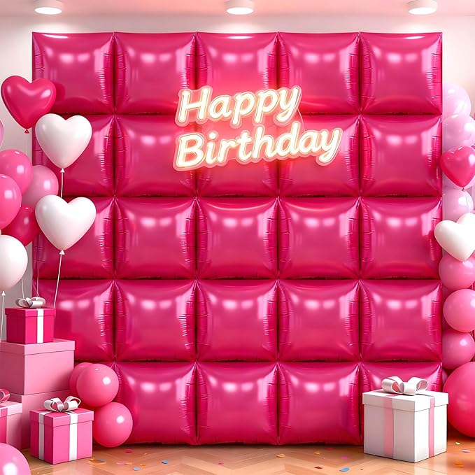 50Pcs Hot Pink Square Foil Balloons Wall Backdrop, Double Sided Metallic Foil Balloons Tunnel Arch Garland Kit for Photo Booth Birthday Wedding Halloween Christmas Party Decorations