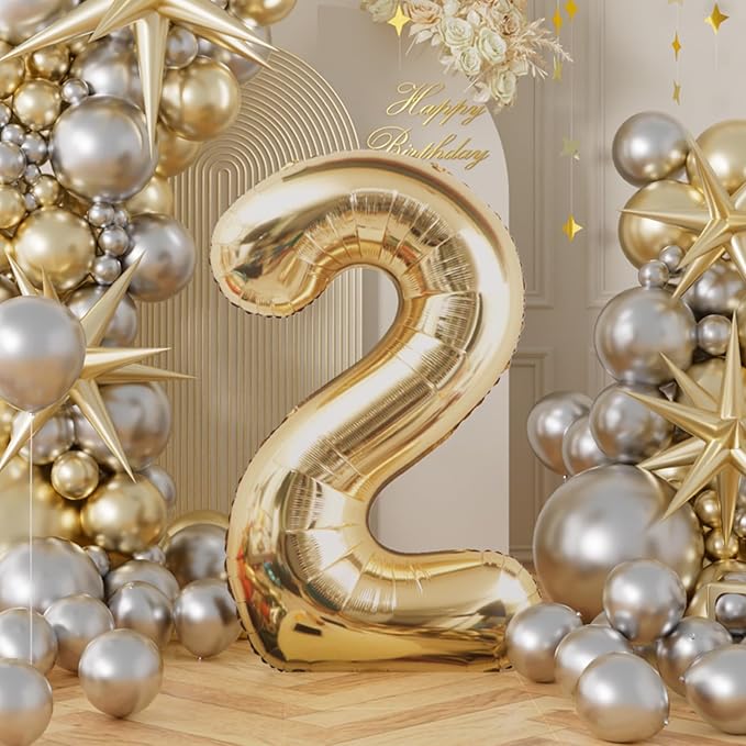 AULE 40 Inch Large 2 Balloon Numbers Light Gold, Big Foil Number Balloons, Giant Helium Happy Birthday Party Decorations for Man and Women, Huge Mylar Anniversary Party Supplies