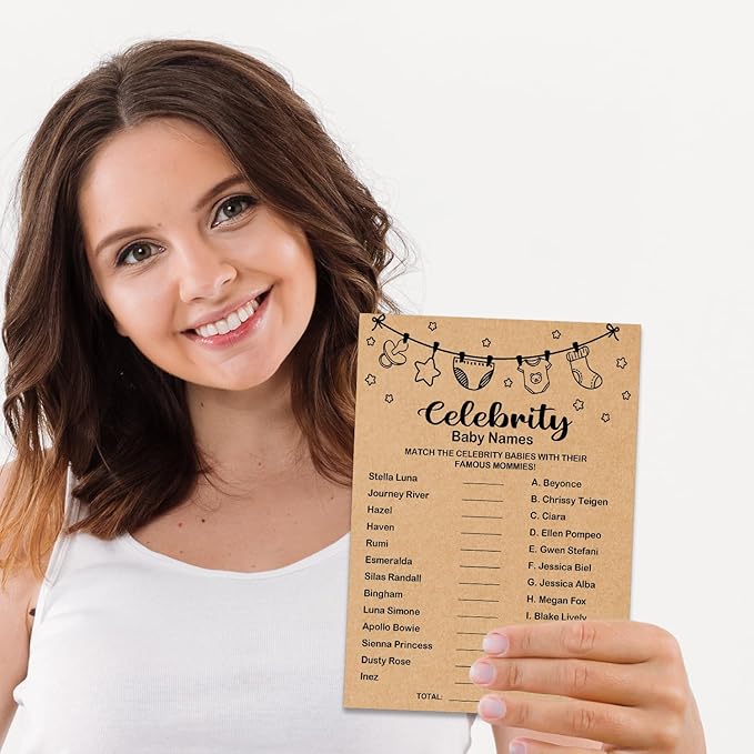 Baby Shower Game, Celebrity Baby Names, Baby Shower Party Games Supplies & Activities, Baby Shower Decorations, Baby Shower Ideas, Set of 30 Cards, Kraft