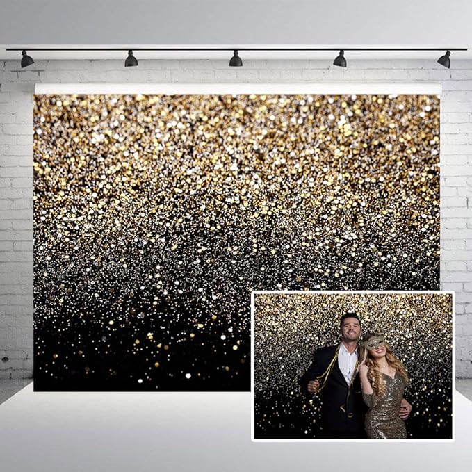 CHAIYA 8x6ft Black and Gold Backdrop Gold Spots Backdrop Vinyl Photography Backdrop Vintage Background for Family Birthday Party Newborn Studio Props