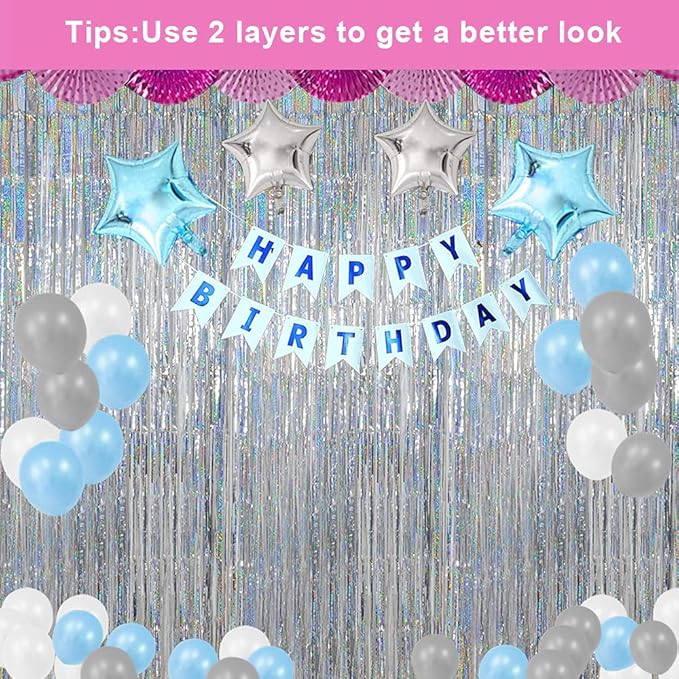 3 Pack Fringe Curtains Party Decorations,Tinsel Backdrop Curtains for Parties,Photo Booth Wedding Graduations Birthday Christmas Event Party Supplies (Silver)