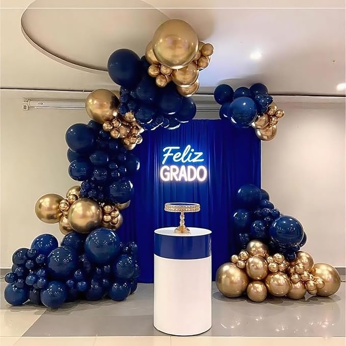 Navy Blue Balloon Arch Garland Kit 153pcs with Star, 22 18 12 10 5in Different Size Navy Blue Metallic Gold Latex Balloons Arch Kit for Graduation Birthday Anniversary Party Decorations