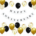 Happy Anniversary Banner Balloons Wedding Love Party and Background Indoor Outdoor Decorations (White & Black Banner Balloon)