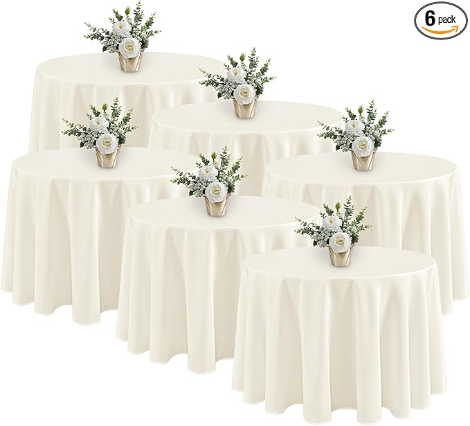 Fitable 6 Pack Ivory Round Tablecloths - 120 Inches in Diameter - Stain Resistant and Washable Table Clothes, Polyester Fabric Table Covers for Wedding, Party, Banquet, Formal Events