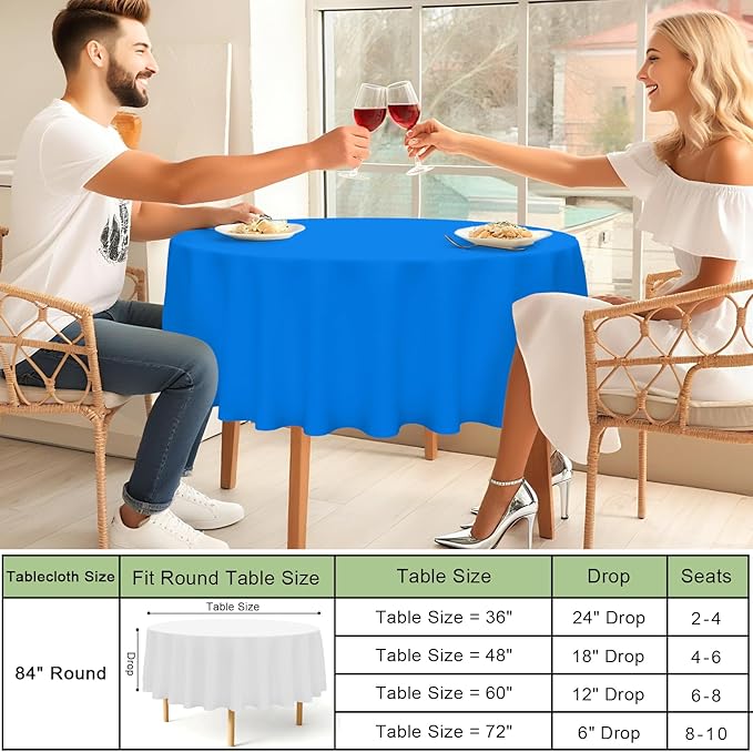misaya 6 Packs Disposable Plastic Table Cloth, 84" Round Waterproof Tablecloth, Leakproof & Sturdy Decorative Table Covers for Easter, Picnic, Party and Outdoor, Blue