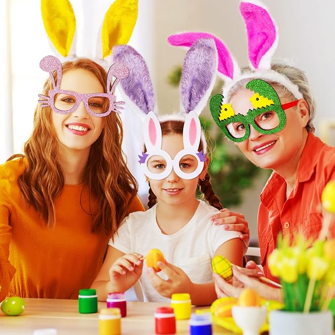 MGparty 12PCS Easter Headbands and Glasses Frame Set Easter Bunny Ears Rabbit Chick Eggs Party Favor Decorations Supplies Photo Booth for Kids and Adults
