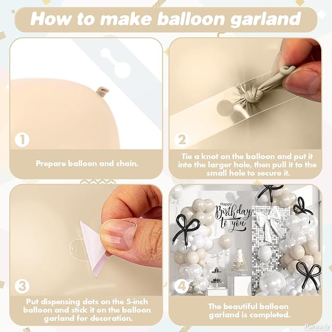 White Balloon Garland Arch Kit, 120pcs Sand White Balloon Arch Kit, Double Stuffed and Pearl Balloon with Black Long Balloons Different Sizes for Boho Birthday Wedding Baby Shower Party Decorations