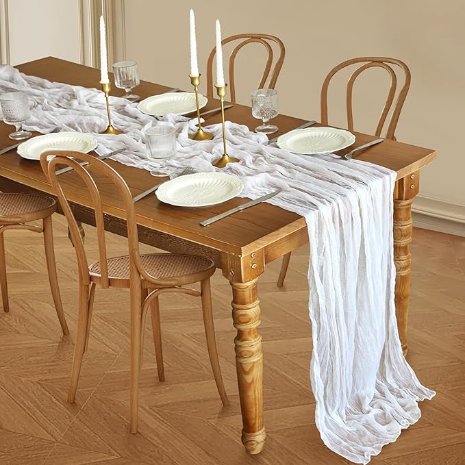 Ivory White Table Runner, 10FT Rustic White Table Runner 35*120inch Boho Table Runners for Wedding Bridal Shower Baby Shower Table Centerpiece Decorations