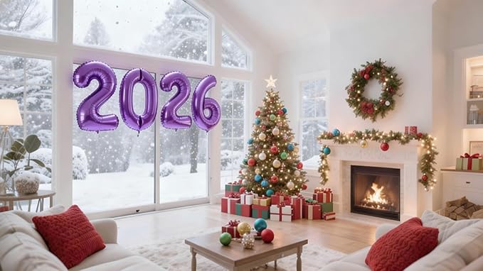 40 Inch Purple 2026 Number Balloon, Large Foil Number Balloons 2026 Graduation Balloons, New Years Decorations 2026 Purple